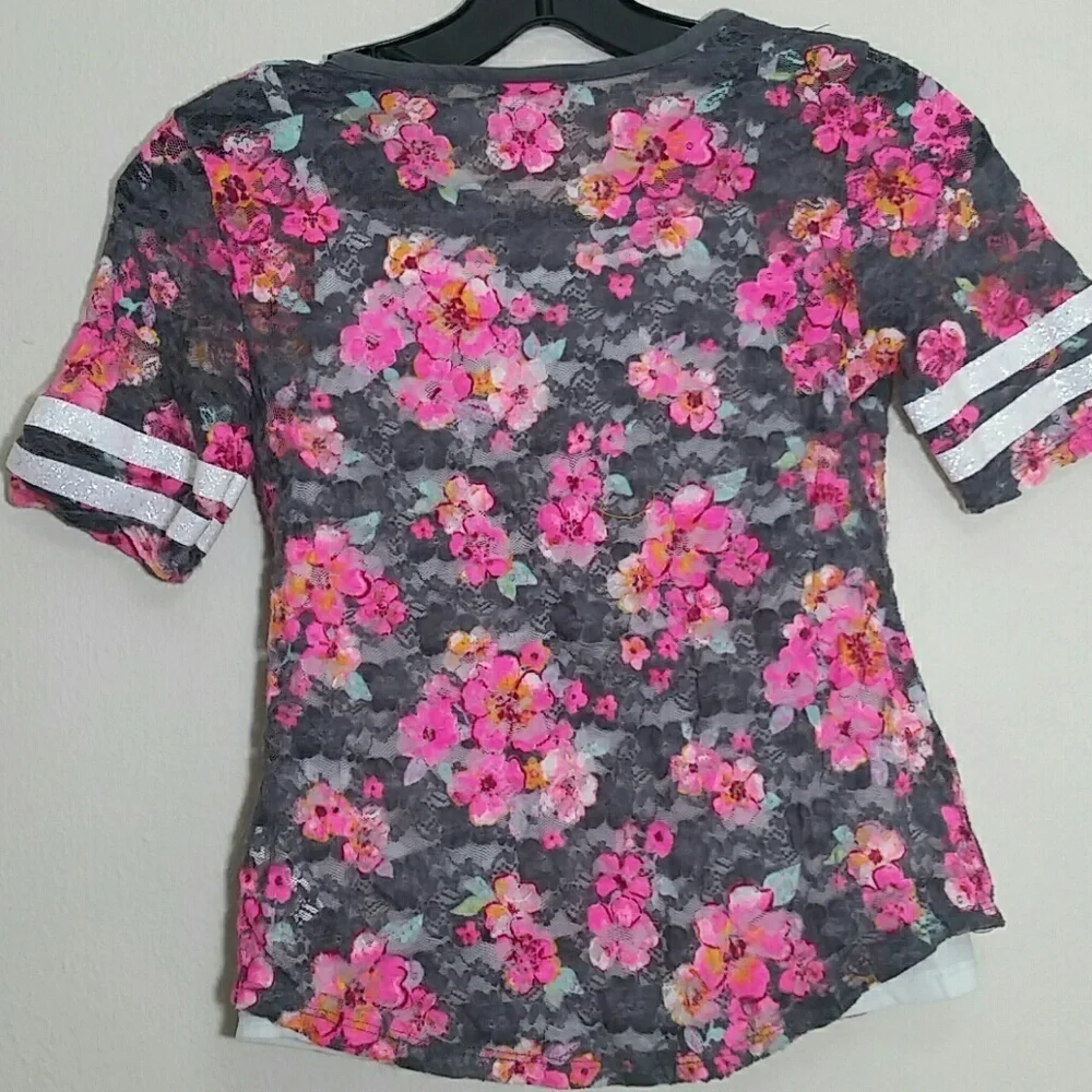Justice T-shirt graphic short sleeve floral pink